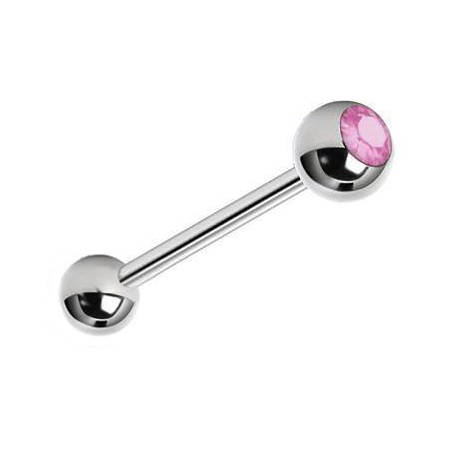 Titanium barbell - silver with pink crystal - TSZ-002