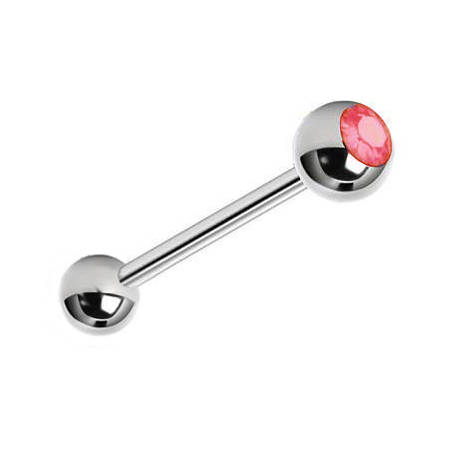 Titanium barbell - silver with red crystal - TSZ-002