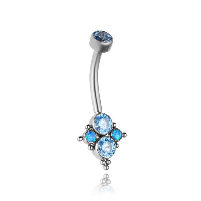Titanium belly button ring with blue zircons and opal - TPP-026