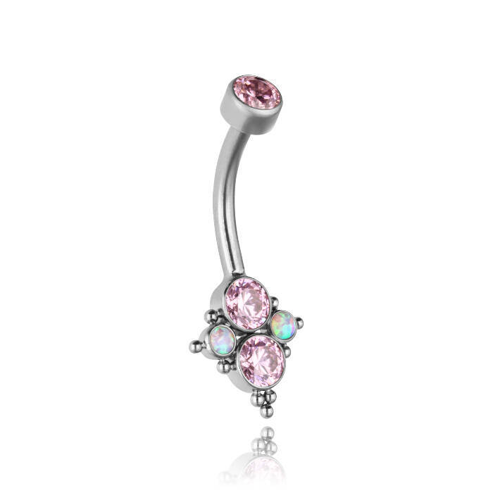 Titanium belly button ring with pink zircons and opal - TPP-026