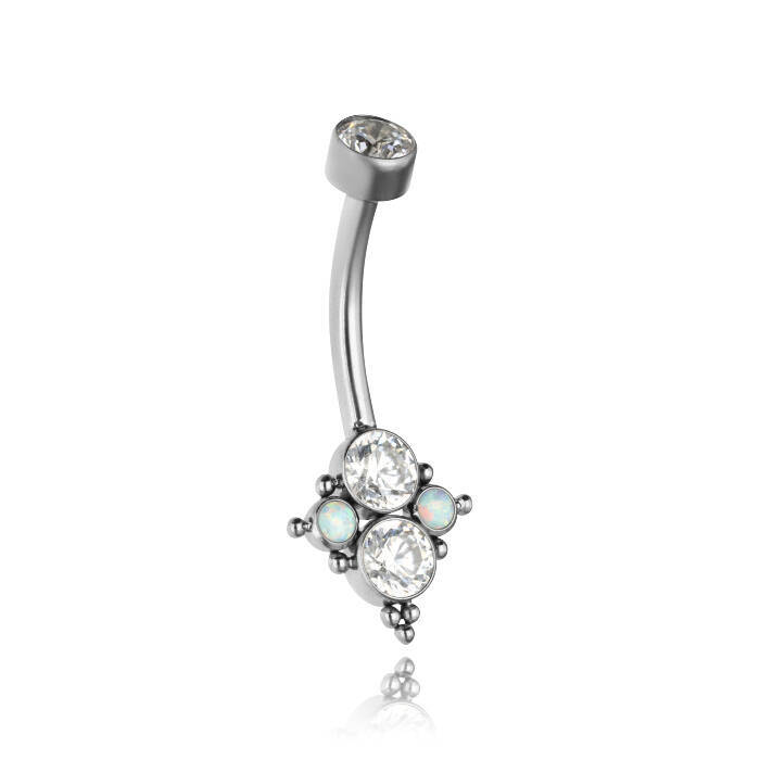 Titanium belly button ring with white zircons and opal - TPP-026