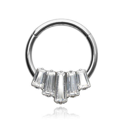 Titanium clicker   ring with zircons - silver - TK-012