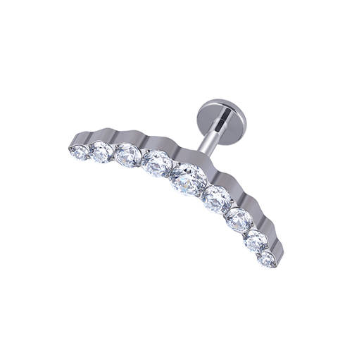Titanium earring labret silver earring with white zircons - TGW-002