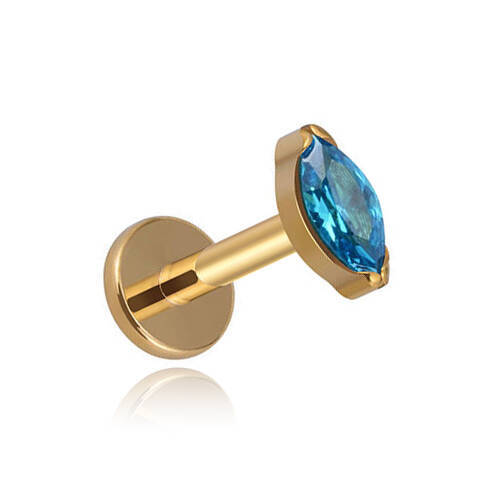 Titanium gold labret  teardrop with blue zirconia