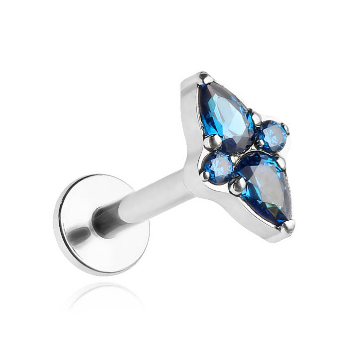 Titanium labret earring with blue zirconias - silver - TGW-143