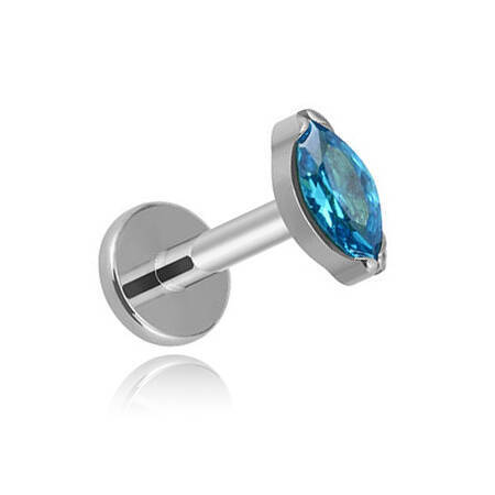Titanium labret silver teardrop with blue zirconia