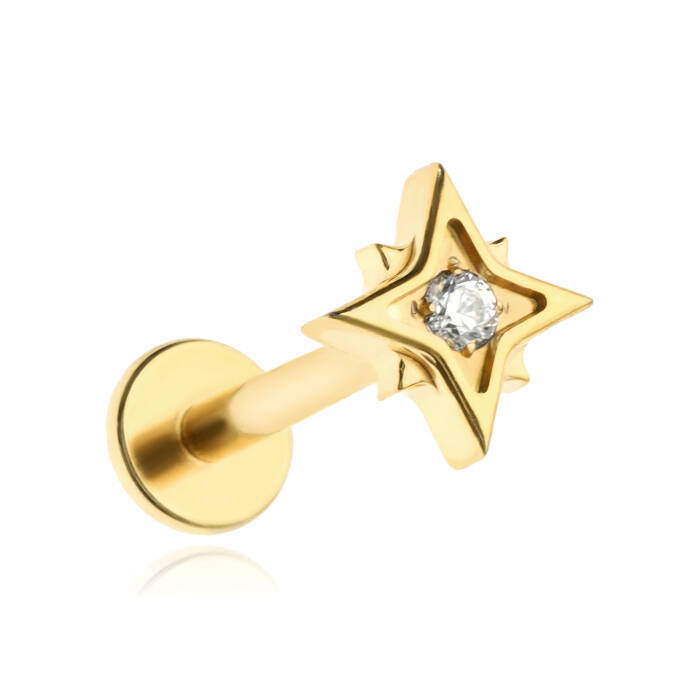 Titanium labret star with white zirconia - gold