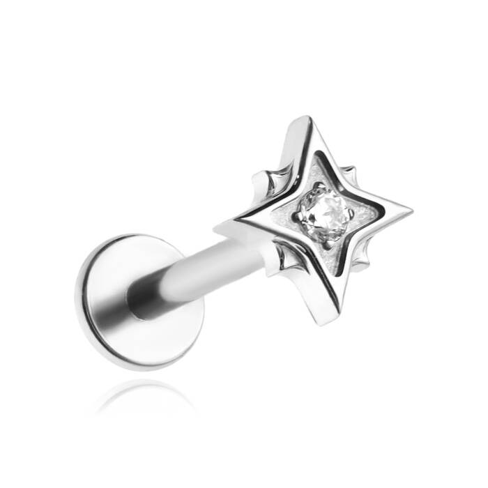 Titanium labret star with white zirconia - silver