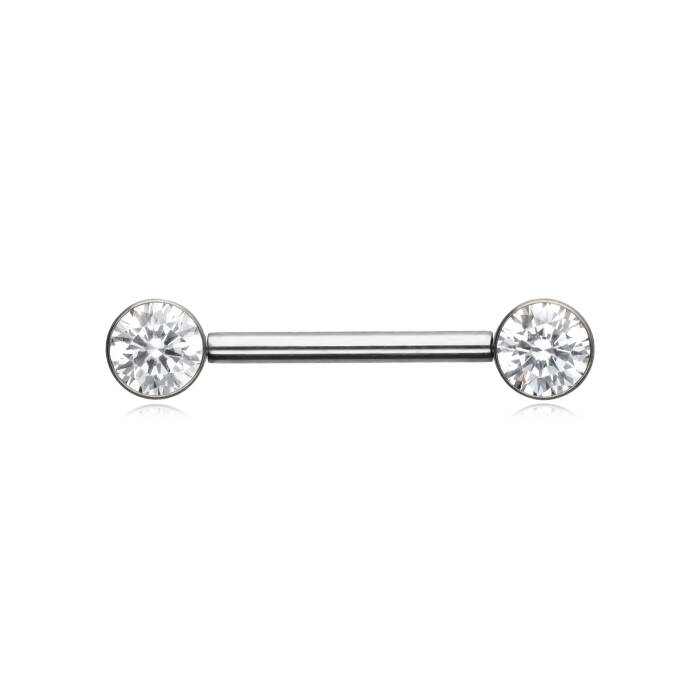 Titanium nipple piercing with white zircons - silver - TI-010