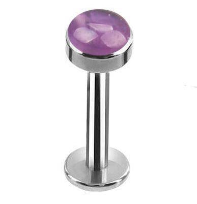 Titanium ornamental labret - purple stone - female thread - TGW-052