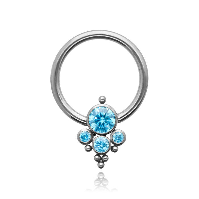 BCR titanium ring with blue zircons - silver - TK-058
