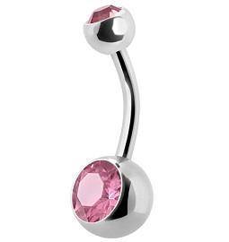 Belly button earring with pink zirconia - KP-001-10