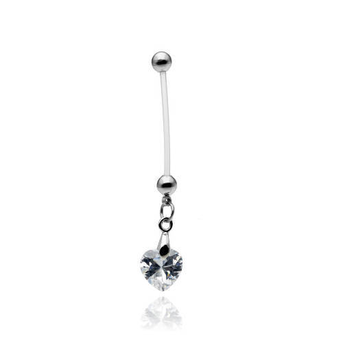 Belly button ring for pregnant women white heart - KP-046