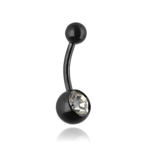 Black Belly button ring with white zirconia - KP-028