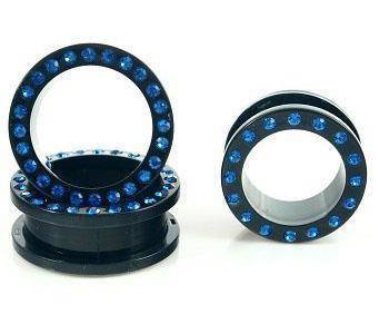 Black acrylic tunnel with blue zircons - PT-013