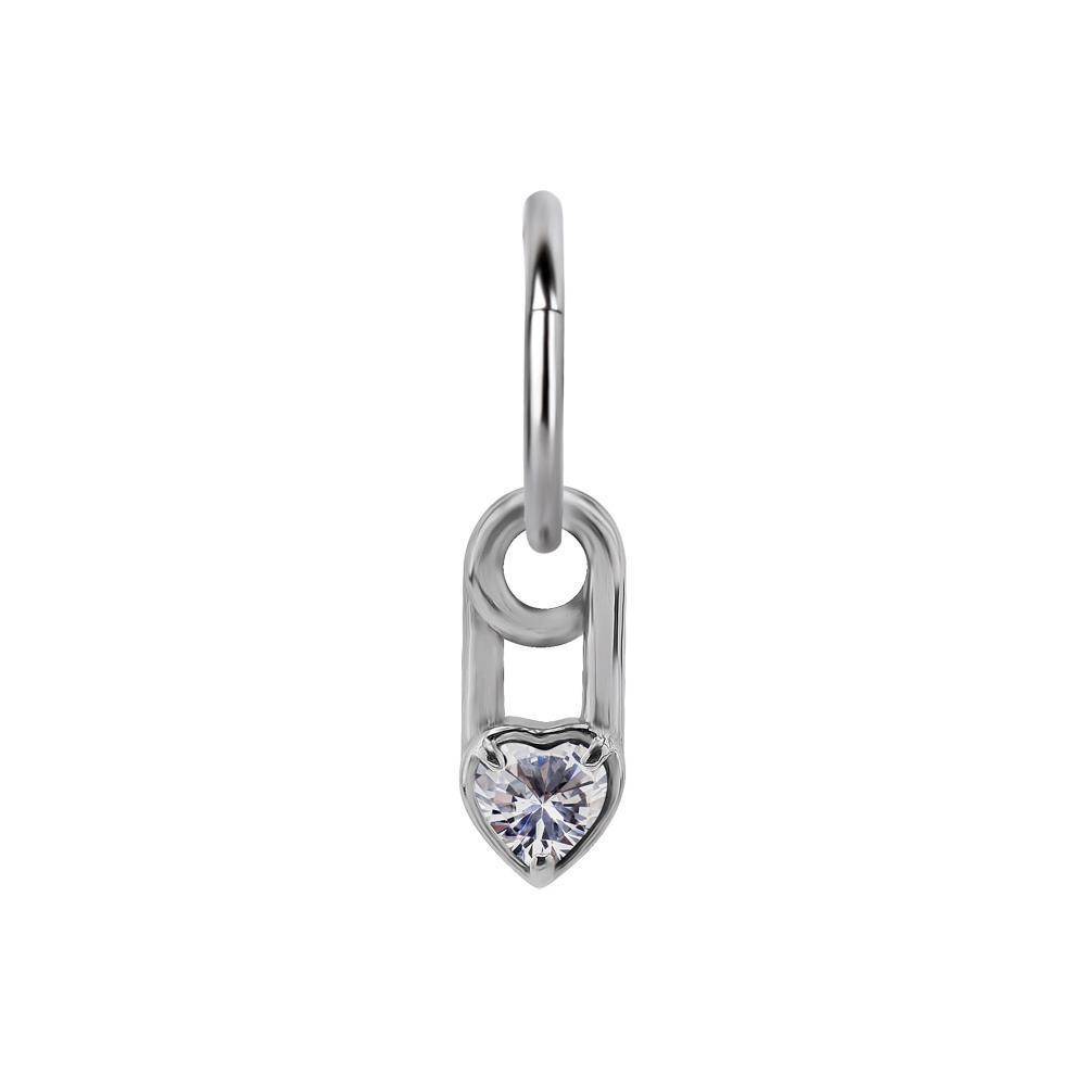 Charms - silver safety pin - white zirconia - D-017