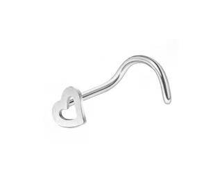 Decorative silver heart nose stud - NS-013