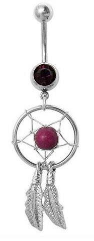 Dream catcher Belly button ring with purple zirconia - KP-017-6