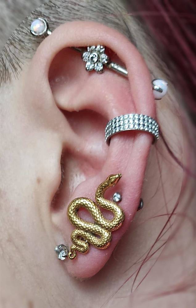 Ear / cartilage earring - big snake - silver - CH-030