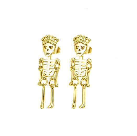 Earrings - gold charming skeletons - skulls - KU-005