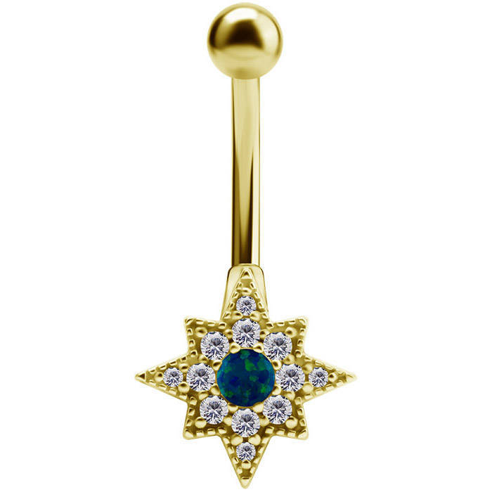 Gold Belly button ring with green opal - KP-026