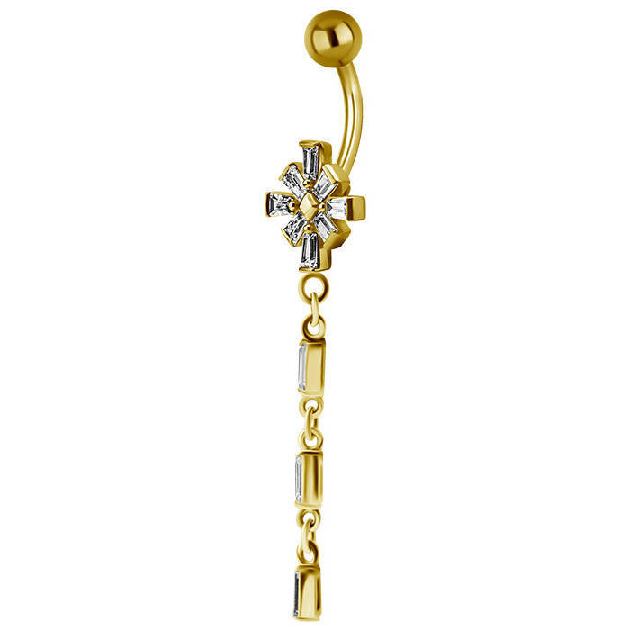 Gold Belly button ring with white zircons - KP-034