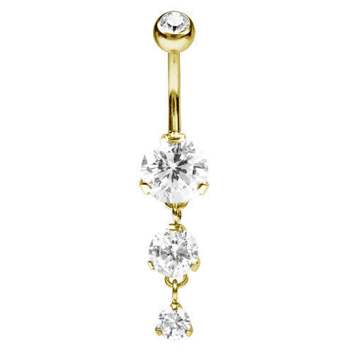 Gold Belly button ring with white zircons - KP-042