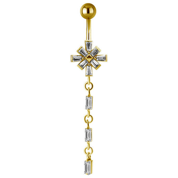 Gold navel earring with white zircons - KP-034