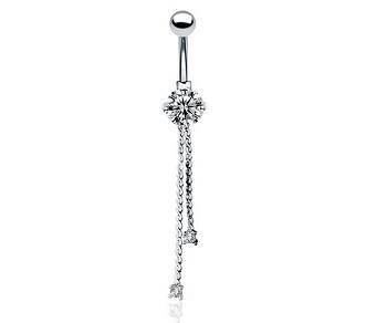 Long Belly button ring with white zirconia - KP-024