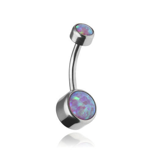 Navel earring with purple opal - silver - KP-047