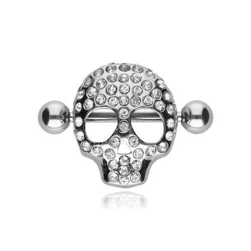 Nipple earring - diamond skull - silver - S-029