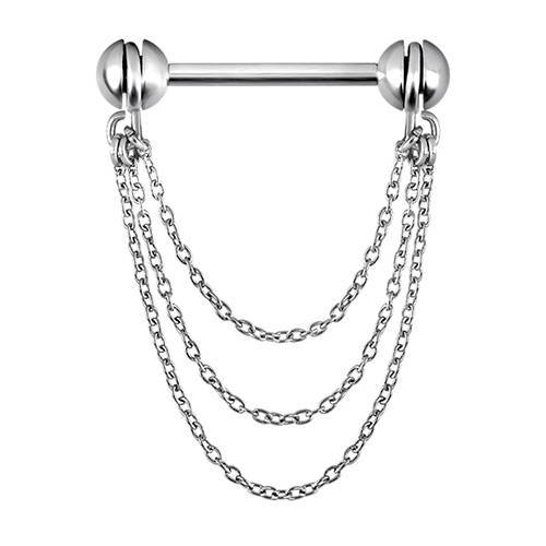 Nipple earring with chains - silver - S-033
