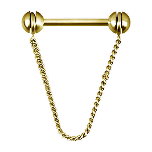 Nipple piercing with chain - gold - S-030