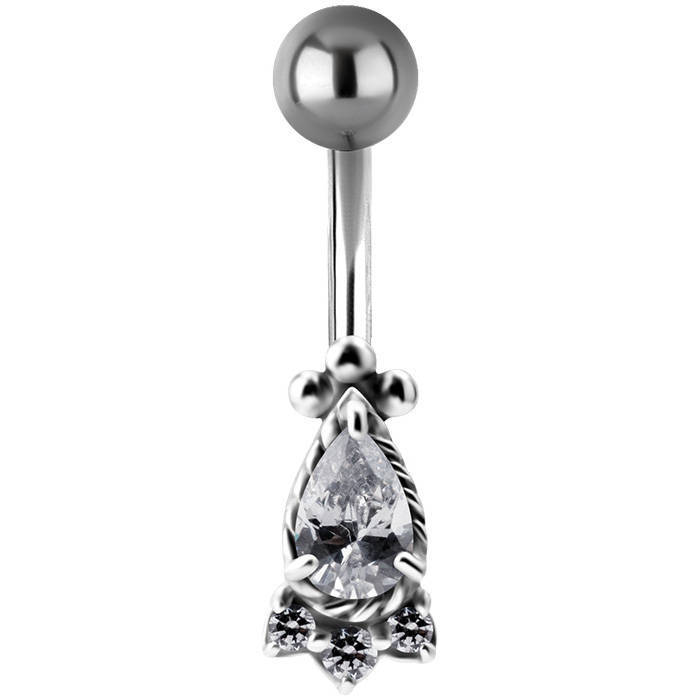 Silver Belly button ring with white zircons - KP-022