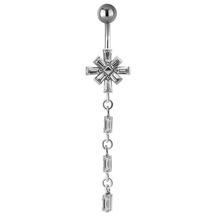 Silver Belly button ring with white zircons - KP-034