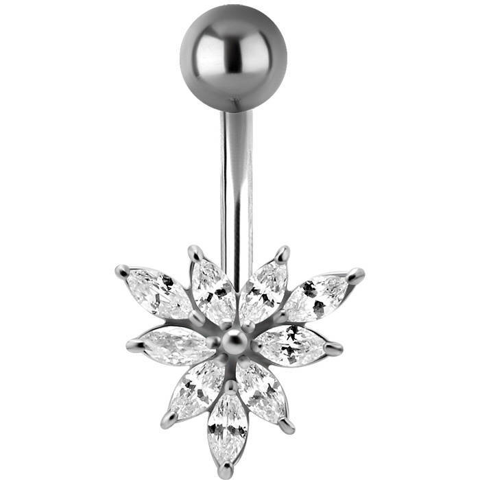 Silver Belly button ring with zircons - KP-035
