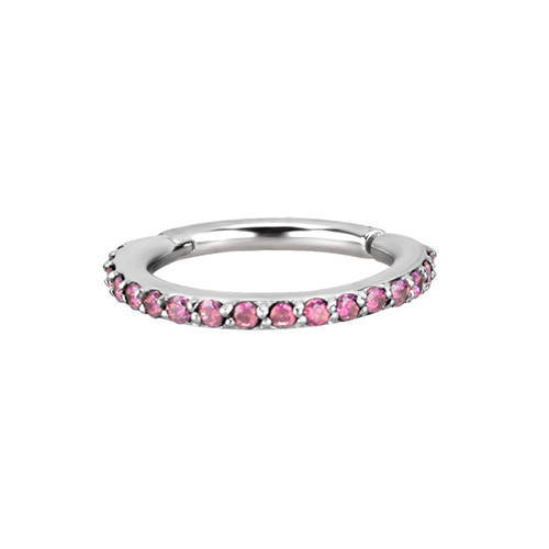 Silver clicker   ring pink Premium Zirconia - K-013