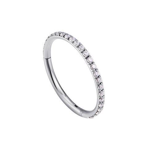 Silver clicker   ring with white cubic zirconia - K-010