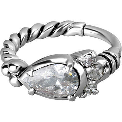 Silver clicker   ring with white cubic zirconia - K-012