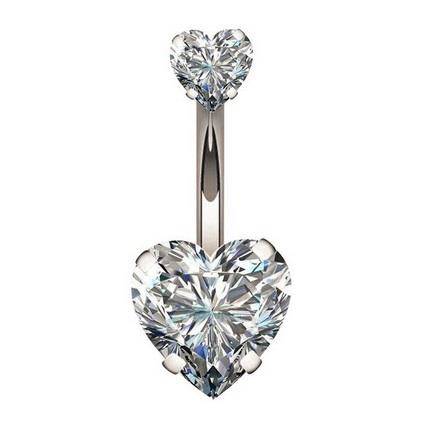 Silver crystal heart Belly button ring - KP-027