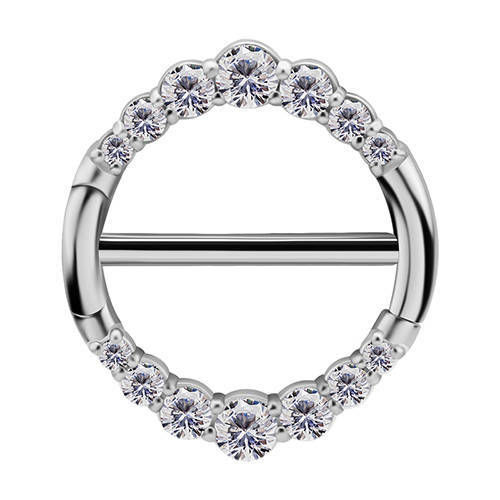 Silver nipple piercing with white zircons - PREMIUM ZIRCON - S-012