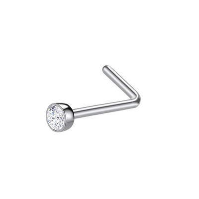 Silver nose stud with white zirconia - NS-009