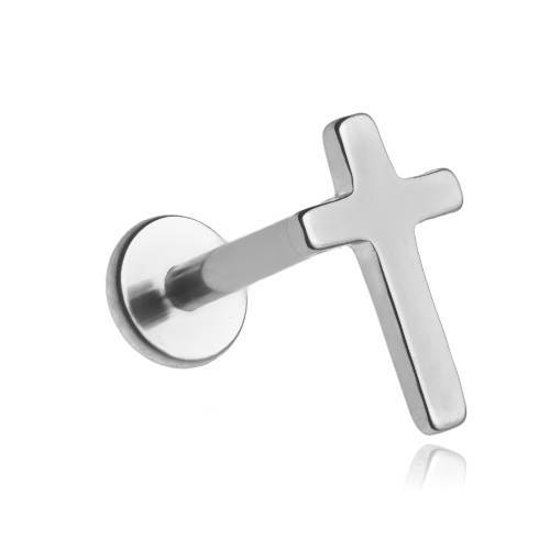 Titanium labret cross earring - silver - TGW-023