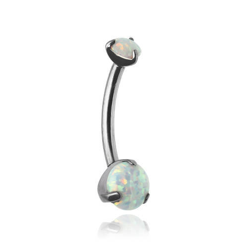 Titanium navel earring with light blue opal OP17 - silver - TPP-012