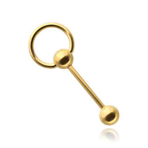Tongue earring - gold barbell with circle - KJ-054