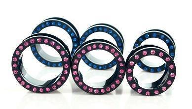 Black acrylic tunnel with pink zircons - PT-013
