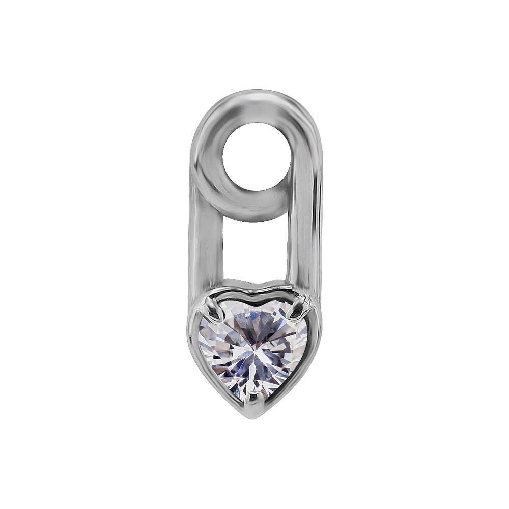 Charms - silver safety pin - white zirconia - D-017