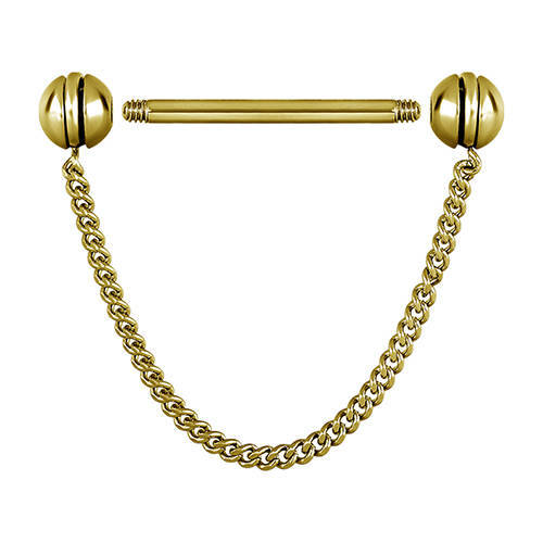 Nipple piercing with chain - gold - S-030
