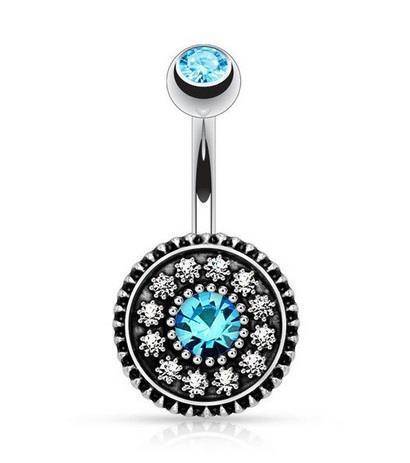 Openwork Belly button ring with zirconia blue - KP-039