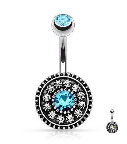 Openwork Belly button ring with zirconia blue - KP-039